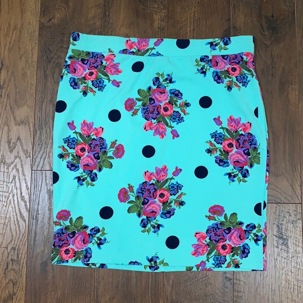 L'Amour Nanette Lepore Blue Polka Dot Floral Skirt